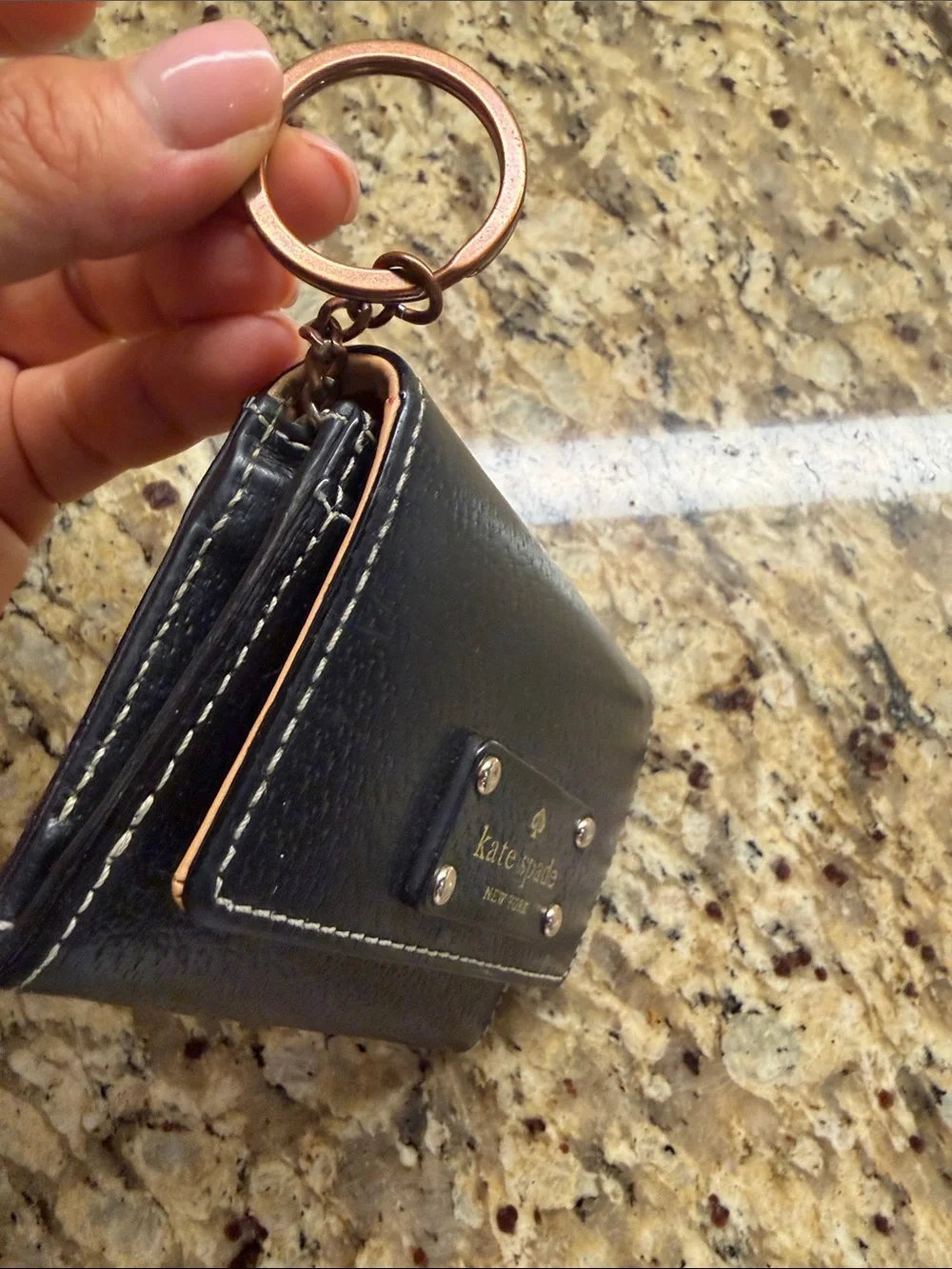 kate spade black, hot pink & nude leather cardholder with keyring